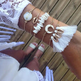 Boho Stone Shell Moon Bracelet Retro Charm Jewelry