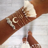 Boho Stone Shell Moon Bracelet Retro Charm Jewelry