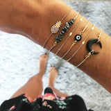 Boho Stone Shell Moon Bracelet Retro Charm Jewelry