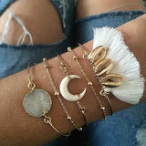 Boho Stone Shell Moon Bracelet Retro Charm Jewelry