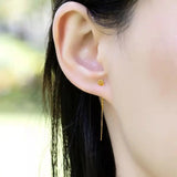 18K Yellow Dangle Snowflower Women Earrings