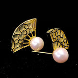 MADALENA SARARA 18K Yellow Pearl Stud Earrings Light Style Fans Shape S925
