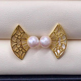 MADALENA SARARA 18K Yellow Pearl Stud Earrings Light Style Fans Shape S925