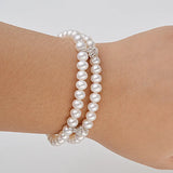 6-7mm Pearl Bracelet Beaded 2 Rows Natural Cross Spacer