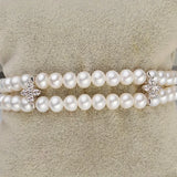 6-7mm Pearl Bracelet Beaded 2 Rows Natural Cross Spacer