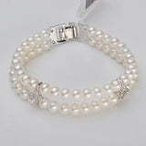 6-7mm Pearl Bracelet Beaded 2 Rows Natural Cross Spacer