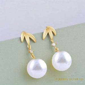 6-7mm Freshwater Pearl Leaf Cat Dangle Earrings S925
