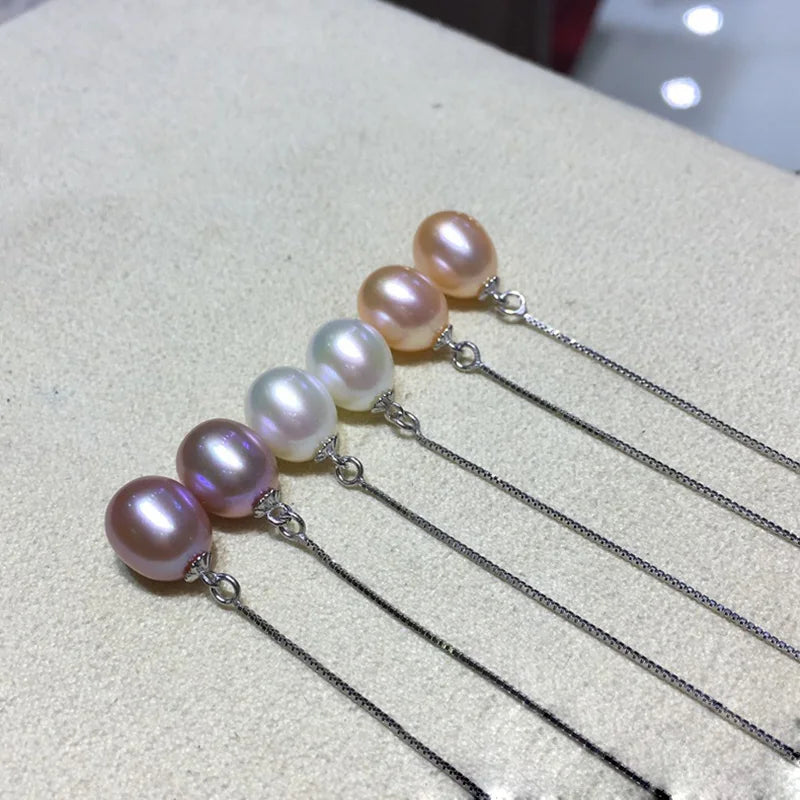 Freshwater Pearl Earrings S925 Dangle Line Drop Shape Earrings