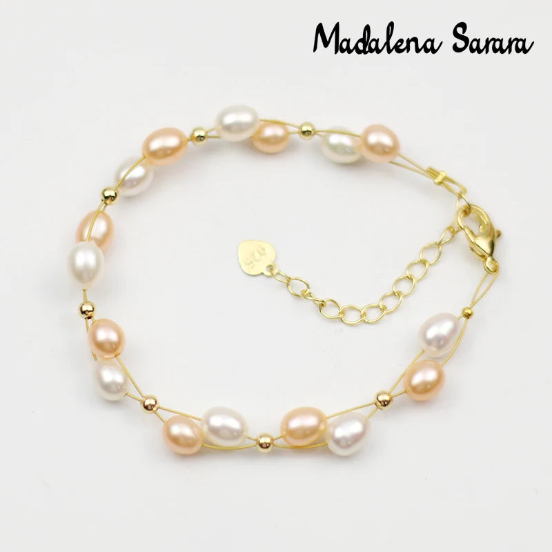 7-8mm Freshwater Pearl Bracelet Purple Pink Rice Shape Pearl Women Bracelet