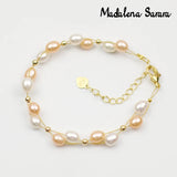 7-8mm Freshwater Pearl Bracelet Purple Pink Rice Shape Pearl Women Bracelet