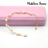 7-8mm Freshwater Pearl Bracelet Purple Pink Rice Shape Pearl Women Bracelet