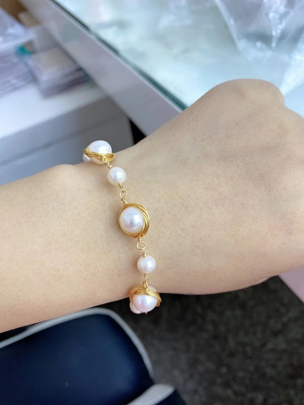 Colorful Freshwater Pearl Bracelet Purple Pink Rice Shape Women Bracelet