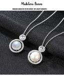 9-10mm AA Round Pearl Sterling Silver Necklace with Cubic Zirconia