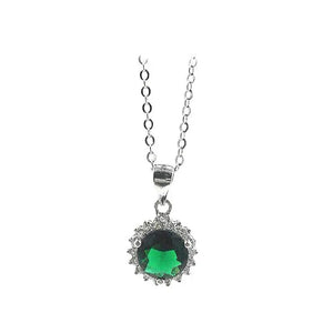 CZ Green Stone Silver 925 Chain Women Necklace