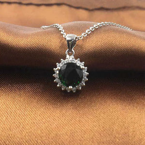 CZ Green Stone Silver 925 Chain Women Necklace