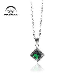 Green Stone Inlay Silver Necklace
