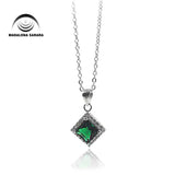 Green Stone Inlay Silver Necklace