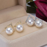 CZ Pave Setting Pearl V Alphabet Women Earrings S925