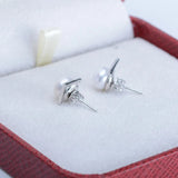 CZ Pave Setting Pearl V Alphabet Women Earrings S925