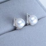 CZ Pave Setting Pearl V Alphabet Women Earrings S925