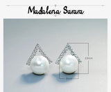 CZ Pave Setting Pearl V Alphabet Women Earrings S925