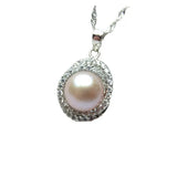 Freshwater Pearl Pendant Necklace 9-10mm Zircon Inlaid Necklace