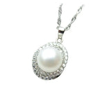 Freshwater Pearl Pendant Necklace 9-10mm Zircon Inlaid Necklace