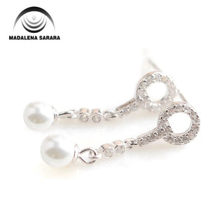 Freshwater Pearl Silver Earrings with Zircon Inlay