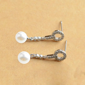Freshwater Pearl Silver Earrings with Zircon Inlay