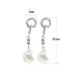 Freshwater Pearl Silver Earrings with Zircon Inlay