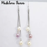 Rice Shape Freshwater Pearl Earrings with CZ Diamond Drop Tassel