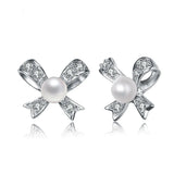 6-7mm Freshwater Pearl Earrings with Cubic Zirconia Bow-Knot