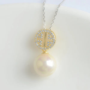S925 Silver 8-9mm Pearl Pendant Necklace Cubic Zirconia Ginkgle Leaf Chain