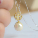S925 Silver 8-9mm Pearl Pendant Necklace Cubic Zirconia Ginkgle Leaf Chain