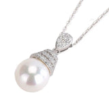 S925 Silver Pearl Pendant Necklace Cubic Zirconia Chain Retro Classic