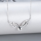 Silver Freshwater Pearl Pendant Necklace with Angel Wings Chain