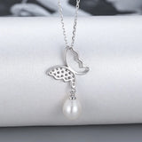 Sterling Silver Pearl Pendant Necklace Cubic Zirconia Butterfly Chain