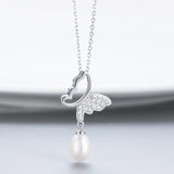 Sterling Silver Pearl Pendant Necklace Cubic Zirconia Butterfly Chain