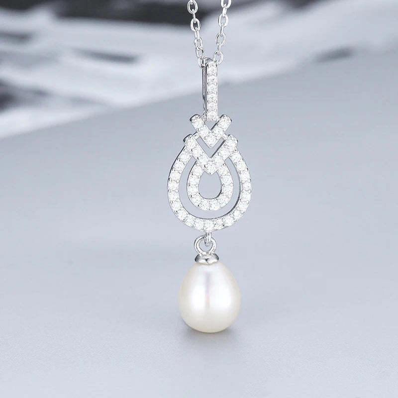 Sterling Silver Pearl Pendant Necklace with CZ Key Chain