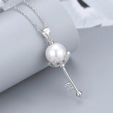 Key Style Sterling Silver Pearl Pendant Necklace