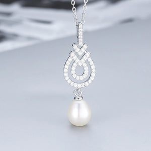 Sterling Silver Pearl Pendant Necklace with CZ Key Chain