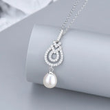 Sterling Silver Pearl Pendant Necklace with CZ Key Chain
