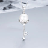 Key Style Sterling Silver Pearl Pendant Necklace