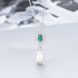 Freshwater Pearl Pendant Necklace with Cubic Zirconia Royal Chain