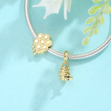 S925 Sterling Silver Gilded Beads Pendant Bee Honeycomb Bracelet Accessories
