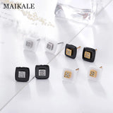 Classic Ceramic AAA CZ Silver Stud Earrings Gift for Women