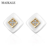 Classic Ceramic AAA CZ Silver Stud Earrings Gift for Women