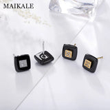 Classic Ceramic AAA CZ Silver Stud Earrings Gift for Women