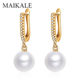 Wild Stud Earring With Pearl Zirconia Round Pearl Long Earrings For Women