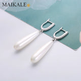Pearl Water Drop CZ Earrings Hypoallergenic Women